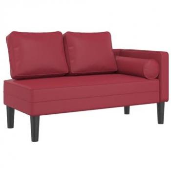 Sofá diván con cojines de cuero sintético rojo tinto, chaise longue, sofá tapizado, tumbona para salón