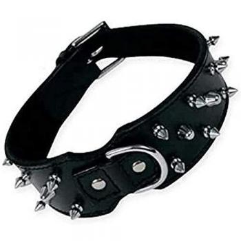 Collar Piel Negra 3 Filas Pinchos 70CM