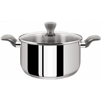 Tefal Envy - Olla 26 cm de acero inoxidable, 6,5L de capacidad, calidad y ligereza. Tapa de cristal templado. Base de Inducción de 6 mm.