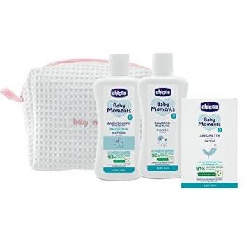 Set de Higiene Chicco Baby Moments con Bolsa Rosa: Jabón Sólido 100g, Champú para Niños 200ml y Gel de Baño 200ml