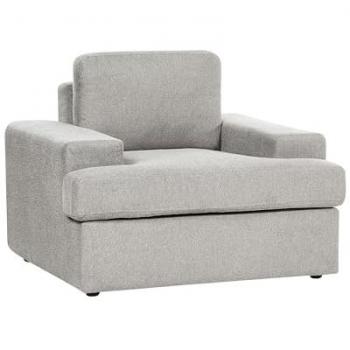 Sillón Clásico Acolchado en Tela de Poliéster Gris Claro con Respaldo Grueso