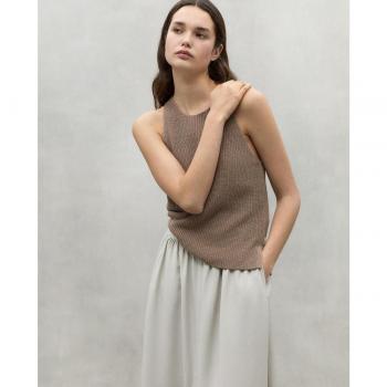 Camiseta Cidro marrón de mujer de tirantes y cuello de pico