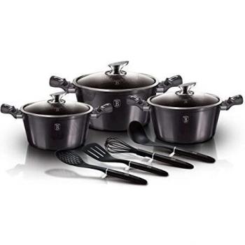 Berlinger Haus Carbon Pro Batería Cocina Inducción 10 Piezas, Antiadherente Mármol sin PFOA, Aluminio