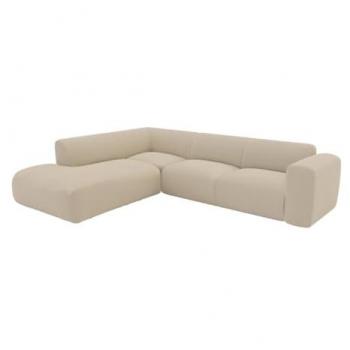 Sofá rinconera izquierdo con cheslong y respaldo de tela texturizada beige POGNI de Maison Céphy