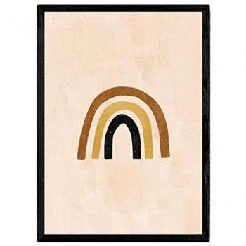 Póster Abstracto 'Celestial 5' con Soles y Lunas en Tonos Marrones - Cuadro Decorativo A4 para Enmarcar