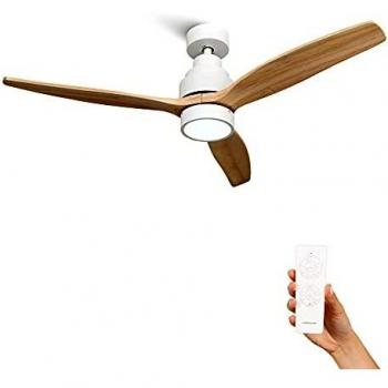 Mellerware - Ventilador de Techo con Mando a Distancia Brizy Bright | 45 W | 6 Velocidades | Ultra silencioso | 3 Aspas 132 de Diámetro | Función Verano-Invierno | Temporizador | LED | Lightwood