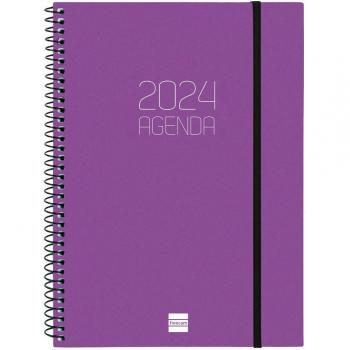 Agenda Finocam Opaque E10 2024 Semana Vista Horizontal Morado 155x212 mm Espiral