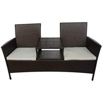 Brown Poly Rattan 2-Seater Garden Sofa with Tea Table