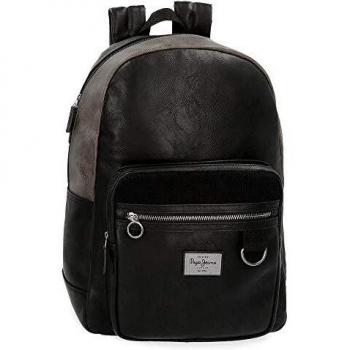 Mochila Adaptable Pepe Jeans Miller para Portátil 15,6, Fabricada en Piel Sintética, Color Negro
