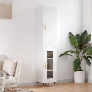 Aparador alto de madera contrachapada blanco 34,5x34x180 cm