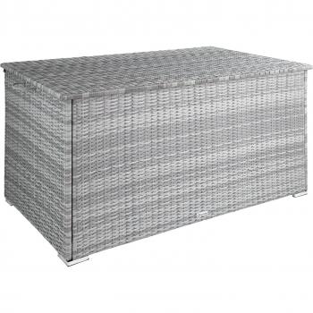 Baúl de almacenaje Oslo Tectake con estructura de aluminio 145 x 82,5 x 79,5 cm, trenzado de poliratán de gran calidad con protección UV, tapa reforzada con amortiguadores para apertura