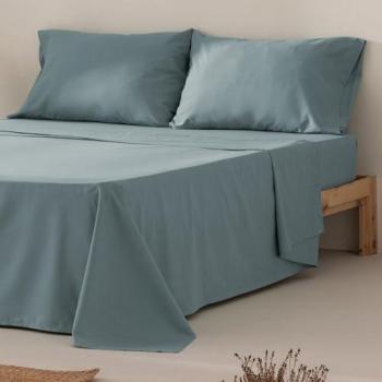 Juego de sábanas 100% algodón azul cama 120 cm, transpirable y suave, 3 piezas