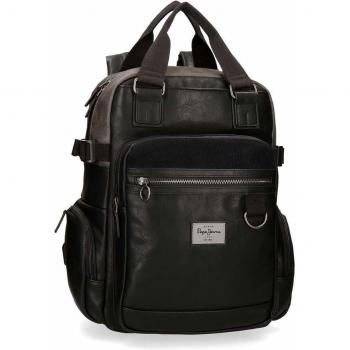 Pepe Jeans Miller Mochila para Portátil 15,6 Negro 28x41x16 cms Piel Sintética 18.37L