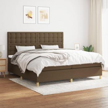 Cama box spring suave con colchón de tela marrón oscuro 200x200 cm