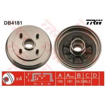 Tambor de Freno TRW DB4181 para Toyota Starlet V 3/5 Puertas
