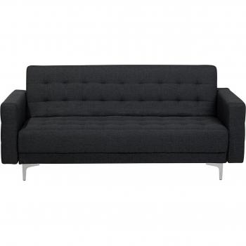 Sofá Cama Modular de 3 Plazas en Tela Gris Grafito Acolchado con Patas Plateadas y Brazos Rectos