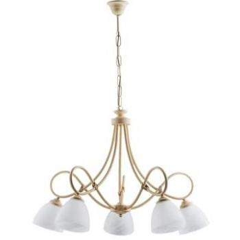 Candelabro de Hierro Decape Marfil 5 Luces con Pantallas de Vidrio Blanco Alabastro 69x h52 cm