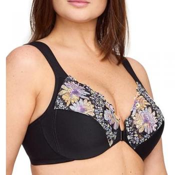 Glamorise Front-Close Wonderwire Floral Print Bra Black 38-C