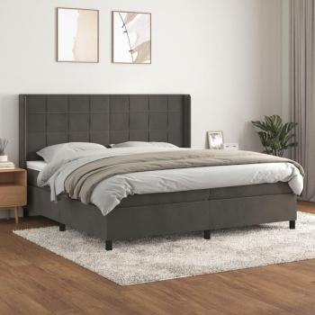 Cama box spring suave con colchón de terciopelo gris oscuro 200x200 cm