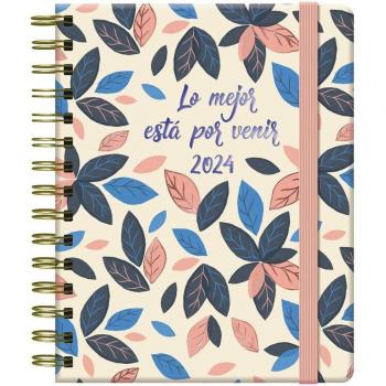 Agenda Semana Vista 2024 Leaves Dohe 12767, Formato 15 x 21 cm, Espiral Wire-O, Multicolor, Idioma Castellano