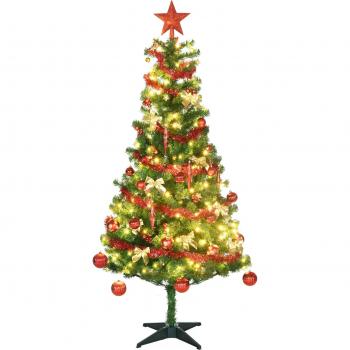 Árbol de Navidad Artificial HOMCOM Ø86x180 cm con Luces LED, 8 Modos y Decoraciones