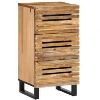 Aparador de madera maciza de mango rugosa 40x34x75 cm Marrón estilo industrial con 3 cajones