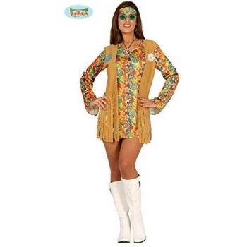 Guirca-88174 Disfraz Adulta HippieT38-40Vestido-chale, Multicolor