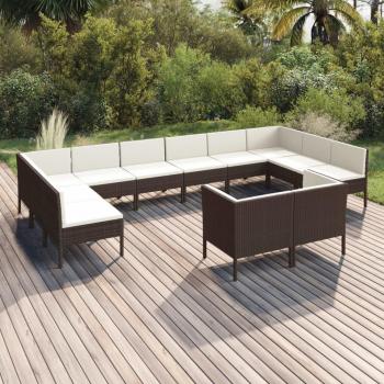 12-Piece Brown Poly Rattan Garden Lounge Set with Cushions