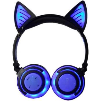 Auriculares Inalámbricos Bluetooth con Orejas de Gato y Luz LED para Niños y Adultos, Micrófono Brillante para PC y Portátil