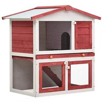 vidaXL Outdoor Rabbit Hutch 3 Doors Red Wood