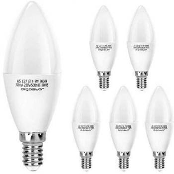 Aigostar Bombilla Vela LED E14, 9W Equivalente a 52W, 675 Lúmenes,Blanco Cálido 3000K,C37,No regulable - 5unidades