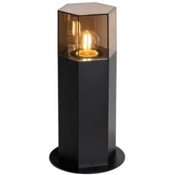 Lámpara de pie de exterior moderna negra con pantalla hexagonal ahumada 30 cm - Denmark, Plástico/Aluminio, E27, Max. 1 x 15 Watt