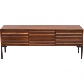 Mueble TV de 3 puertas de madera oscura maciza de mango y metal negro 120 cm ONDA