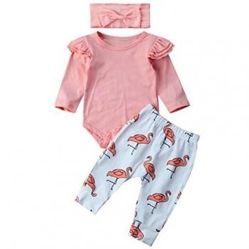 3 Piezas Ropa de Bebé Conjunto Mameluco de Manga Larga Pantalones Largos Diadema Traje para Recién Nacida Mono de Cuerpo para Niñas Pequeñas