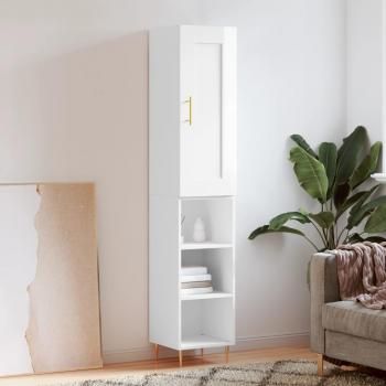Aparador alto de madera multicapa blanco pulido 34,5x34x180 cm