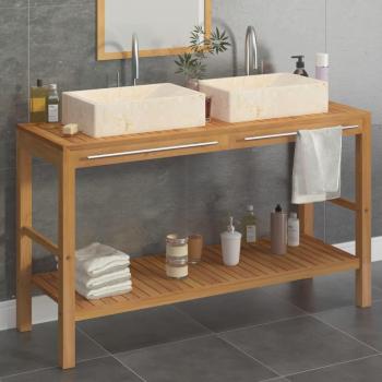 Mueble de baño de madera de teca maciza con lavabos de mármol crema
